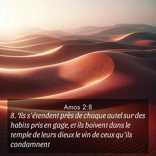 Segond21 Amos  ; image nature: image avec le verset biblique :Ils s&#039;étendent près de chaque autel sur des habits pris en gage, et ils boivent dans le temple de leurs dieux le vin de ceux qu&#039;ils condamnent. ;  ; 2:8