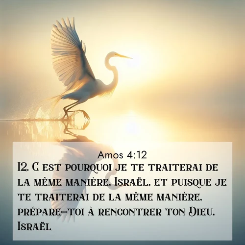 Segond21 Amos  ; image nature: image avec le verset biblique :C&#039;est pourquoi je te traiterai de la même manière, Israël, et puisque je te traiterai de la même manière, prépare-toi à rencontrer ton Dieu, Israël! ;  ; 4:12