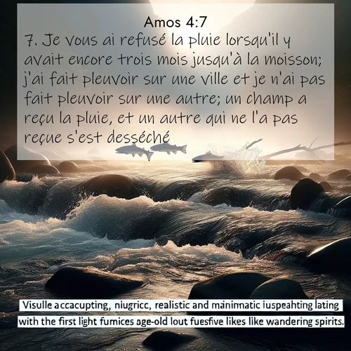 Segond21 Amos  ; image nature: image avec le verset biblique :Je vous ai refusé la pluie lorsqu&#039;il y avait encore trois mois jusqu&#039;à la moisson; j&#039;ai fait pleuvoir sur une ville et je n&#039;ai pas fait pleuvoir sur une autre; un champ a reçu la pluie, et un autre qui ne l&#039;a pas reçue s&#039;est desséché; ;  ; 4:7
