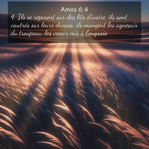 Segond21 Amos  ; image nature: image avec le verset biblique :Ils se reposent sur des lits d&#039;ivoire, ils sont vautrés sur leurs divans, ils mangent les agneaux du troupeau, les veaux mis à l&#039;engrais. ;  ; 6:4