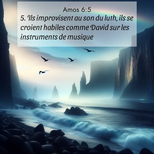Segond21 Amos  ; image nature: image avec le verset biblique :Ils improvisent au son du luth, ils se croient habiles comme David sur les instruments de musique. ;  ; 6:5