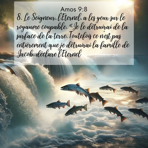 Segond21 Amos  ; image nature: image avec le verset biblique :Le Seigneur, l&#039;Eternel, a les yeux sur le royaume coupable. «Je le détruirai de la surface de la terre. Toutefois ce n&#039;est pas entièrement que je détruirai la famille de Jacob, déclare l&#039;Eternel, ;  ; 9:8