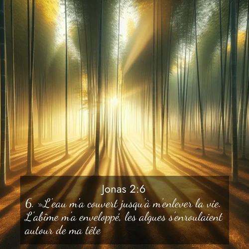 Segond21 Jonas  ; image nature: image avec le verset biblique :»L&#039;eau m&#039;a couvert jusqu&#039;à m&#039;enlever la vie. L&#039;abîme m&#039;a enveloppé, les algues s&#039;enroulaient autour de ma tête. ;  ; 2:6