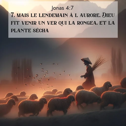 Segond21 Jonas  ; image nature: image avec le verset biblique :mais le lendemain à l&#039;aurore, Dieu fit venir un ver qui la rongea, et la plante sécha. ;  ; 4:7