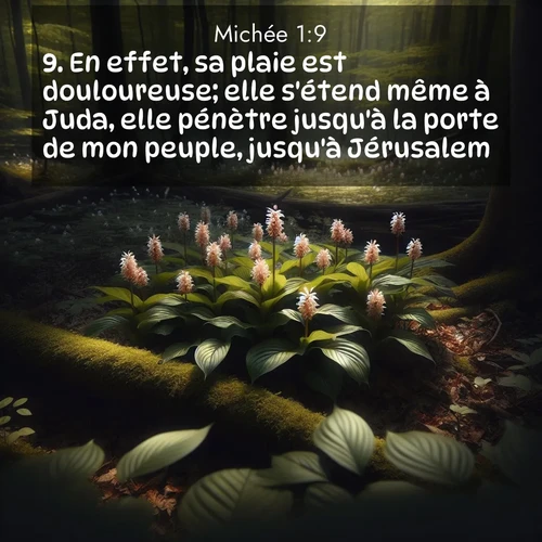 Segond21 Michée  ; image nature: image avec le verset biblique :En effet, sa plaie est douloureuse; elle s&#039;étend même à Juda, elle pénètre jusqu&#039;à la porte de mon peuple, jusqu&#039;à Jérusalem. ;  ; 1:9