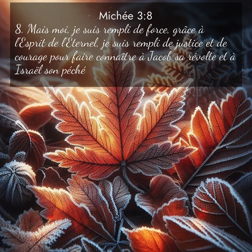 Segond21 Michée  ; image nature: image avec le verset biblique :Mais moi, je suis rempli de force, grâce à l&#039;Esprit de l&#039;Eternel, je suis rempli de justice et de courage pour faire connaître à Jacob sa révolte et à Israël son péché. ;  ; 3:8