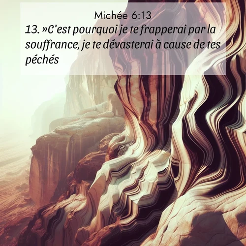Segond21 Michée  ; image nature: image avec le verset biblique :»C&#039;est pourquoi je te frapperai par la souffrance, je te dévasterai à cause de tes péchés. ;  ; 6:13