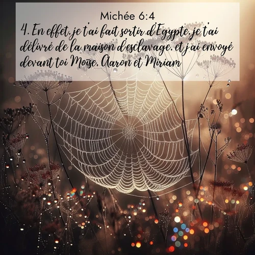 Segond21 Michée  ; image nature: image avec le verset biblique :En effet, je t&#039;ai fait sortir d&#039;Egypte, je t&#039;ai délivré de la maison d&#039;esclavage, et j&#039;ai envoyé devant toi Moïse, Aaron et Miriam. ;  ; 6:4