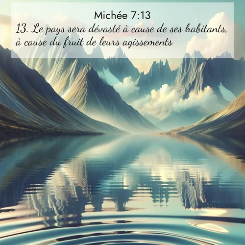 Segond21 Michée  ; image nature: image avec le verset biblique :Le pays sera dévasté à cause de ses habitants, à cause du fruit de leurs agissements. ;  ; 7:13