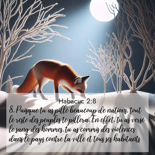 Segond21 Habacuc  ; image nature: image avec le verset biblique :Puisque tu as pillé beaucoup de nations, tout le reste des peuples te pillera. En effet, tu as versé le sang des hommes, tu as commis des violences dans le pays contre la vi</p><p>Lire le verset dans son contexte : <br><a href=