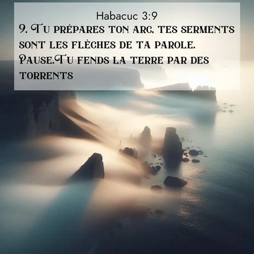 Segond21 Habacuc  ; image nature: image avec le verset biblique :Tu prépares ton arc, tes serments sont les flèches de ta parole.            Pause.Tu fends la terre par des torrents. ;  ; 3:9