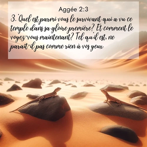 Segond21 Aggée  ; image nature: image avec le verset biblique :&#039;Quel est parmi vous le survivant qui a vu ce temple dans sa gloire première? Et comment le voyez-vous maintenant? Tel qu&#039;il est, ne paraît-il pas comme rien à vos yeux? ;  ; 2:3