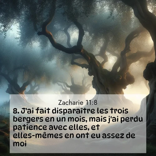 Segond21 Zacharie  ; image nature: image avec le verset biblique :J&#039;ai fait disparaître les trois bergers en un mois, mais j&#039;ai perdu patience avec elles, et elles-mêmes en ont eu assez de moi. ;  ; 11:8