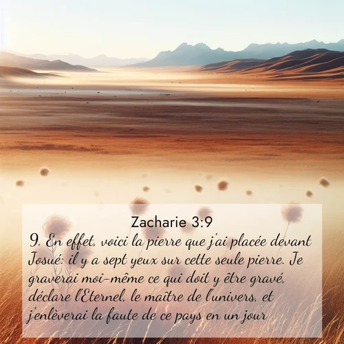 Segond21 Zacharie  ; image nature: image avec le verset biblique :En effet, voici la pierre que j&#039;ai placée devant Josué: il y a sept yeux sur cette seule pierre. Je graverai moi-même ce qui doit y être gravé, déclare l&#039;Eternel, le maître de l&#039;univers, et j&#039;enlèverai la faute de ce pays en un jour. ;  ; 3:9