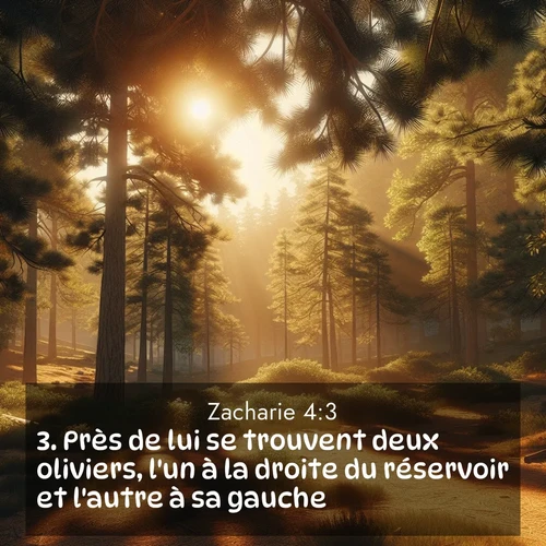Segond21 Zacharie  ; image nature: image avec le verset biblique :Près de lui se trouvent deux oliviers, l&#039;un à la droite du réservoir et l&#039;autre à sa gauche.» ;  ; 4:3