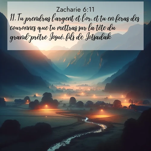 Segond21 Zacharie  ; image nature: image avec le verset biblique :Tu prendras l&#039;argent et l&#039;or, et tu en feras des couronnes que tu mettras sur la tête du grand-prêtre Josué, fils de Jotsadak. ;  ; 6:11