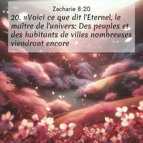 Segond21 Zacharie  ; image nature: image avec le verset biblique :»Voici ce que dit l&#039;Eternel, le maître de l&#039;univers: Des peuples et des habitants de villes nombreuses viendront encore. ;  ; 8:20