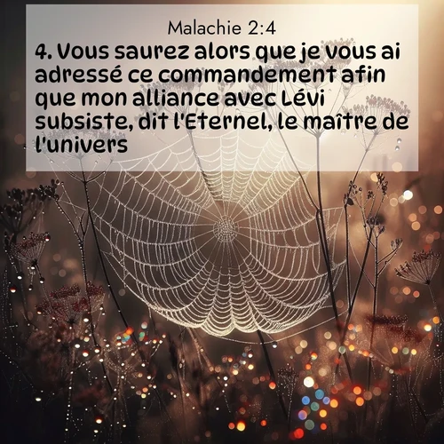 Segond21 Malachie  ; image nature: image avec le verset biblique :Vous saurez alors que je vous ai adressé ce commandement afin que mon alliance avec Lévi subsiste, dit l&#039;Eternel, le maître de l&#039;univers. ;  ; 2:4