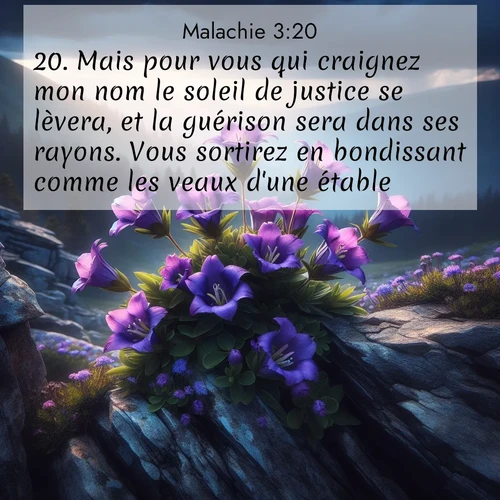 Segond21 Malachie  ; image nature: image avec le verset biblique :Mais pour vous qui craignez mon nom le soleil de justice se lèvera, et la guérison sera dans ses rayons. Vous sortirez en bondissant comme les veaux d&#039;une étable, ;  ; 3:20