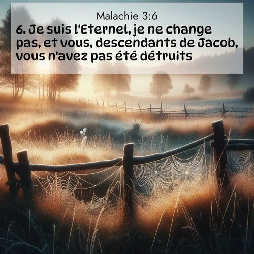 Segond21 Malachie  ; image nature: image avec le verset biblique :Je suis l&#039;Eternel, je ne change pas, et vous, descendants de Jacob, vous n&#039;avez pas été détruits. ;  ; 3:6
