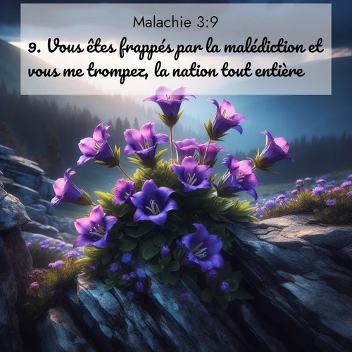 Segond21 Malachie  ; image nature: image avec le verset biblique :Vous êtes frappés par la malédiction et vous me trompez, la nation tout entière! ;  ; 3:9