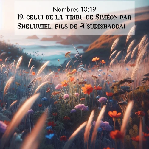 Segond21 Nombres  ; image nature: image avec le verset biblique :celui de la tribu de Siméon par Shelumiel, fils de Tsurishaddaï, ;  ; 10:19