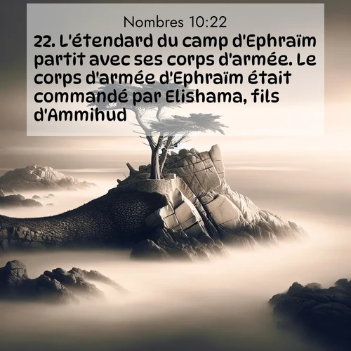 Segond21 Nombres  ; image nature: image avec le verset biblique :L&#039;étendard du camp d&#039;Ephraïm partit avec ses corps d&#039;armée. Le corps d&#039;armée d&#039;Ephraïm était commandé par Elishama, fils d&#039;Ammihud, ;  ; 10:22