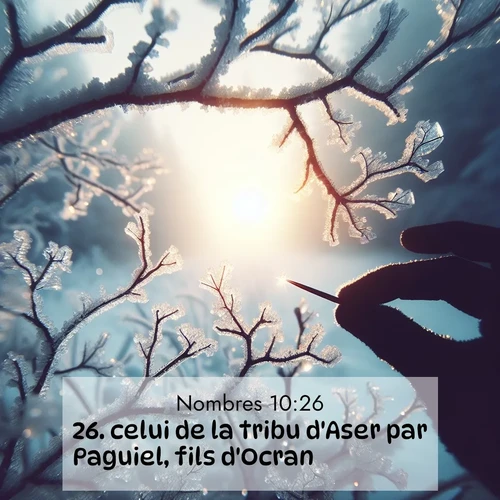 Segond21 Nombres  ; image nature: image avec le verset biblique :celui de la tribu d&#039;Aser par Paguiel, fils d&#039;Ocran, ;  ; 10:26