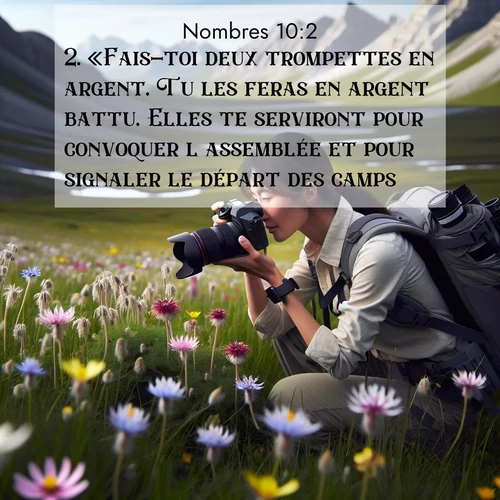 Segond21 Nombres  ; image nature: image avec le verset biblique :«Fais-toi deux trompettes en argent. Tu les feras en argent battu. Elles te serviront pour convoquer l&#039;assemblée et pour signaler le départ des camps. ;  ; 10:2
