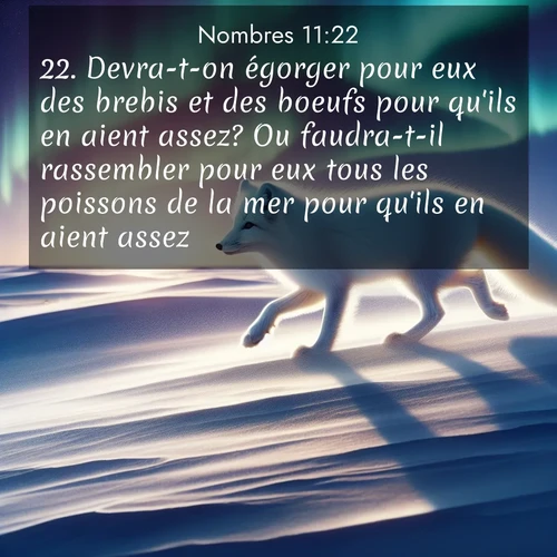 Segond21 Nombres  ; image nature: image avec le verset biblique :Devra-t-on égorger pour eux des brebis et des boeufs pour qu&#039;ils en aient assez? Ou faudra-t-il rassembler pour eux tous les poissons de la mer pour qu&#039;ils en aient assez?» ;  ; 11:22