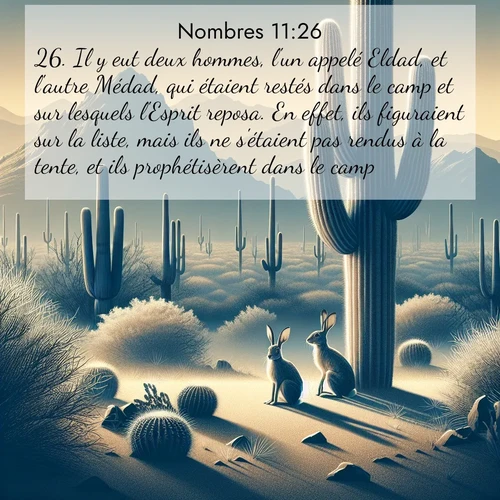 Segond21 Nombres  ; image nature: image avec le verset biblique :Il y eut deux hommes, l&#039;un appelé Eldad, et l&#039;autre Médad, qui étaient restés dans le camp et sur lesquels l&#039;Esprit reposa. En effet, ils figuraient sur la liste, mais ils ne s&#039;étaient pas rendus à la tente, et ils prophétisèrent dans le camp. ;  ; 11:26