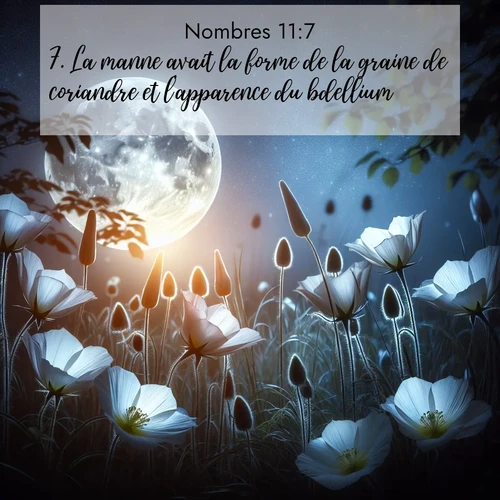 Segond21 Nombres  ; image nature: image avec le verset biblique :La manne avait la forme de la graine de coriandre et l&#039;apparence du bdellium. ;  ; 11:7