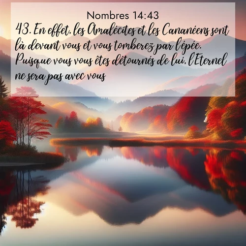 Segond21 Nombres  ; image nature: image avec le verset biblique :En effet, les Amalécites et les Cananéens sont là devant vous et vous tomberez par l&#039;épée. Puisque vous vous êtes détournés de lui, l&#039;Eternel ne sera pas avec vous.» ;  ; 14:43