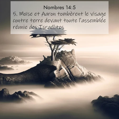 Segond21 Nombres  ; image nature: image avec le verset biblique :Moïse et Aaron tombèrent le visage contre terre devant toute l&#039;assemblée réunie des Israélites. ;  ; 14:5