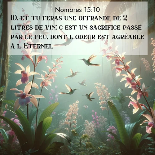 Segond21 Nombres  ; image nature: image avec le verset biblique :et tu feras une offrande de 2 litres de vin: c&#039;est un sacrifice passé par le feu, dont l&#039;odeur est agréable à l&#039;Eternel. ;  ; 15:10