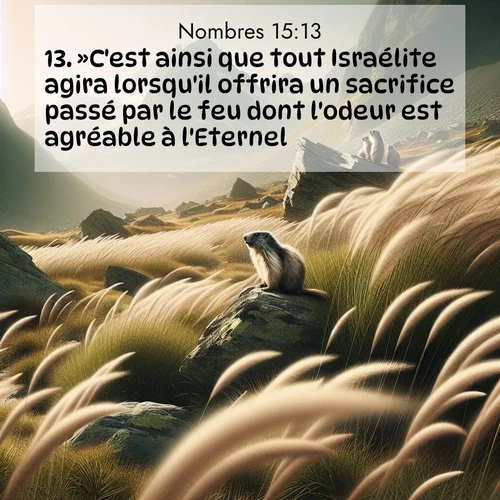 Segond21 Nombres  ; image nature: image avec le verset biblique :»C&#039;est ainsi que tout Israélite agira lorsqu&#039;il offrira un sacrifice passé par le feu dont l&#039;odeur est agréable à l&#039;Eternel. ;  ; 15:13