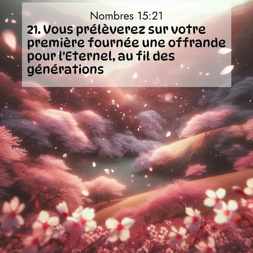Segond21 Nombres  ; image nature: image avec le verset biblique :Vous prélèverez sur votre première fournée une offrande pour l&#039;Eternel, au fil des générations. ;  ; 15:21