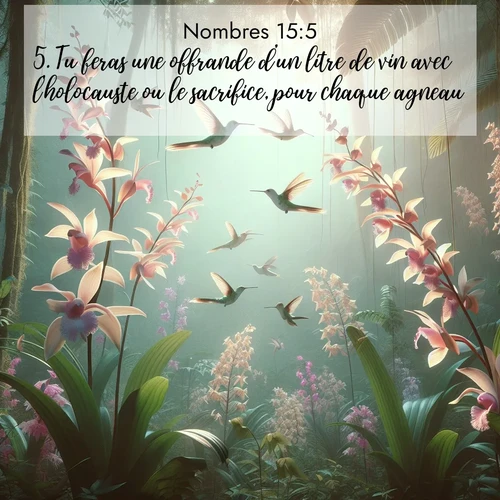 Segond21 Nombres  ; image nature: image avec le verset biblique :Tu feras une offrande d&#039;un litre de vin avec l&#039;holocauste ou le sacrifice, pour chaque agneau. ;  ; 15:5