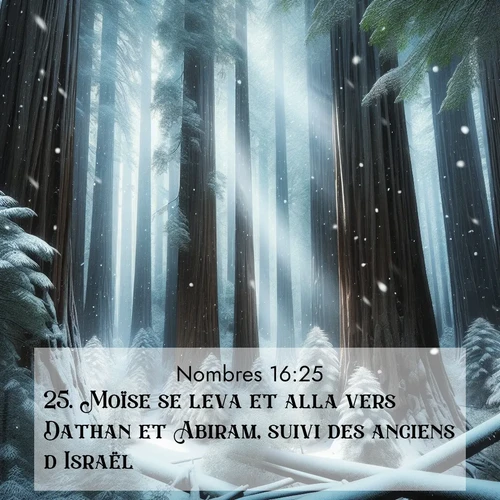 Segond21 Nombres  ; image nature: image avec le verset biblique :Moïse se leva et alla vers Dathan et Abiram, suivi des anciens d&#039;Israël. ;  ; 16:25