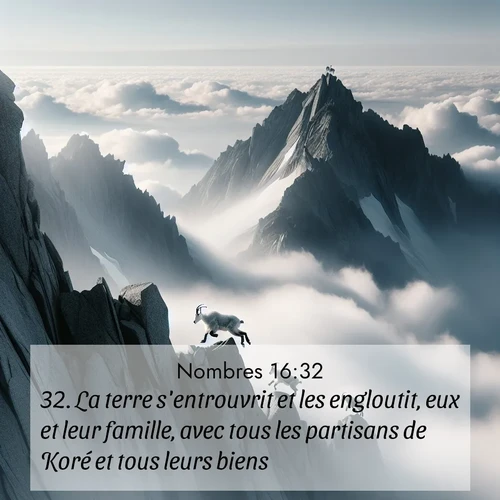 Segond21 Nombres  ; image nature: image avec le verset biblique :La terre s&#039;entrouvrit et les engloutit, eux et leur famille, avec tous les partisans de Koré et tous leurs biens. ;  ; 16:32