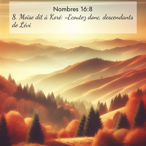 Segond21 Nombres  ; image nature: image avec le verset biblique :Moïse dit à Koré: «Ecoutez donc, descendants de Lévi! ;  ; 16:8