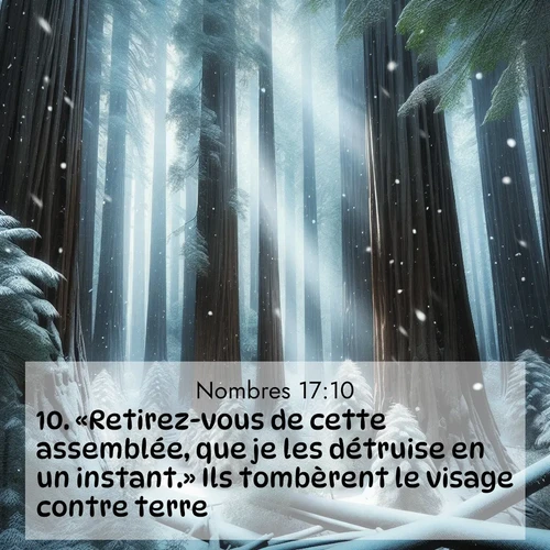 Segond21 Nombres  ; image nature: image avec le verset biblique :«Retirez-vous de cette assemblée, que je les détruise en un instant.» Ils tombèrent le visage contre terre, ;  ; 17:10