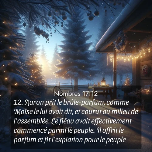 Segond21 Nombres  ; image nature: image avec le verset biblique :Aaron prit le brûle-parfum, comme Moïse le lui avait dit, et courut au milieu de l&#039;assemblée. Le fléau avait effectivement commencé parmi le peuple. Il offrit le parfum et fit l&#039;expiation pour le peuple. ;  ; 17:12