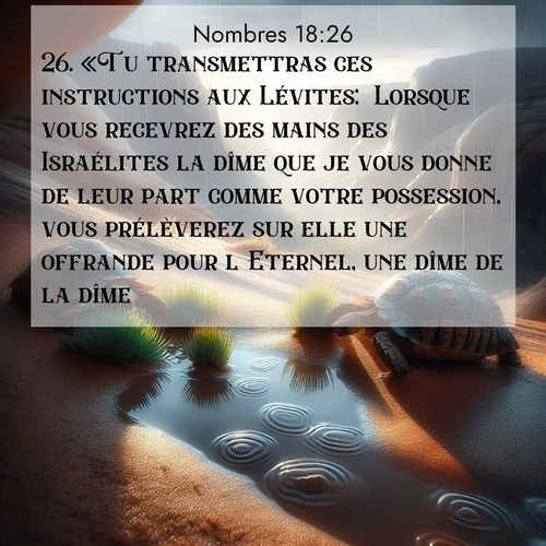 Segond21 Nombres  ; image nature: image avec le verset biblique :«Tu transmettras ces instructions aux Lévites: &#039;Lorsque vous recevrez des mains des Israélites la dîme que je vous donne de leur part comme votre possession, vous prélèverez sur elle une offrande pour l&#039;Eternel, une dîme de la dîme. ;  ; 18:26