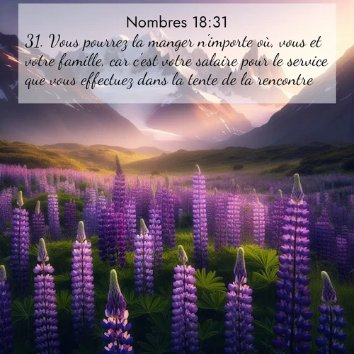Segond21 Nombres  ; image nature: image avec le verset biblique :Vous pourrez la manger n&#039;importe où, vous et votre famille, car c&#039;est votre salaire pour le service que vous effectuez dans la tente de la rencontre. ;  ; 18:31