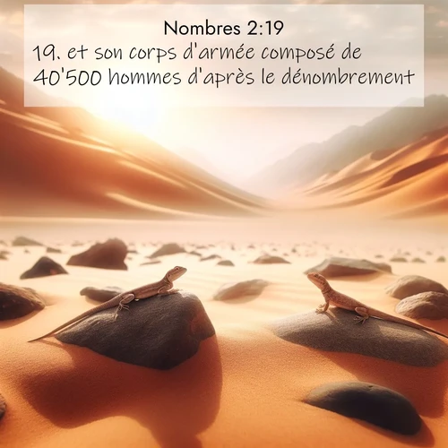 Segond21 Nombres  ; image nature: image avec le verset biblique :et son corps d&#039;armée composé de 40&#039;500 hommes d&#039;après le dénombrement. ;  ; 2:19