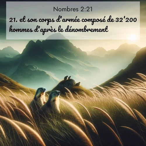 Segond21 Nombres  ; image nature: image avec le verset biblique :et son corps d&#039;armée composé de 32&#039;200 hommes d&#039;après le dénombrement, ;  ; 2:21