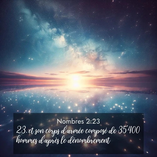 Segond21 Nombres  ; image nature: image avec le verset biblique :et son corps d&#039;armée composé de 35&#039;400 hommes d&#039;après le dénombrement. ;  ; 2:23