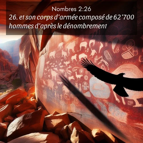 Segond21 Nombres  ; image nature: image avec le verset biblique :et son corps d&#039;armée composé de 62&#039;700 hommes d&#039;après le dénombrement. ;  ; 2:26