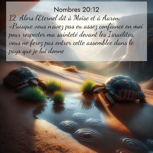 Segond21 Nombres  ; image nature: image avec le verset biblique :Alors l&#039;Eternel dit à Moïse et à Aaron: «Puisque vous n&#039;avez pas eu assez confiance en moi pour respecter ma sainteté devant les Israélites, vous ne ferez pas entrer cette assemblée dans le pays que je lui donne.» ;  ; 20:12